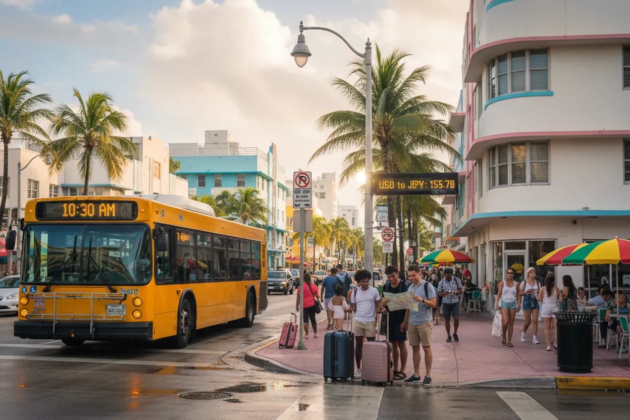 Realistic city scene for usd to yen: A Miami Coffee and Dessert Route
