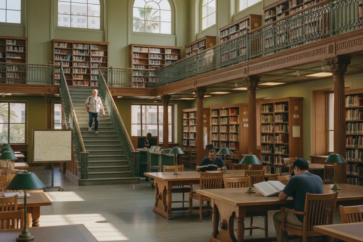 Los Angeles experience scene for donald trump state approval ratings Checks at Los Angeles Central Library