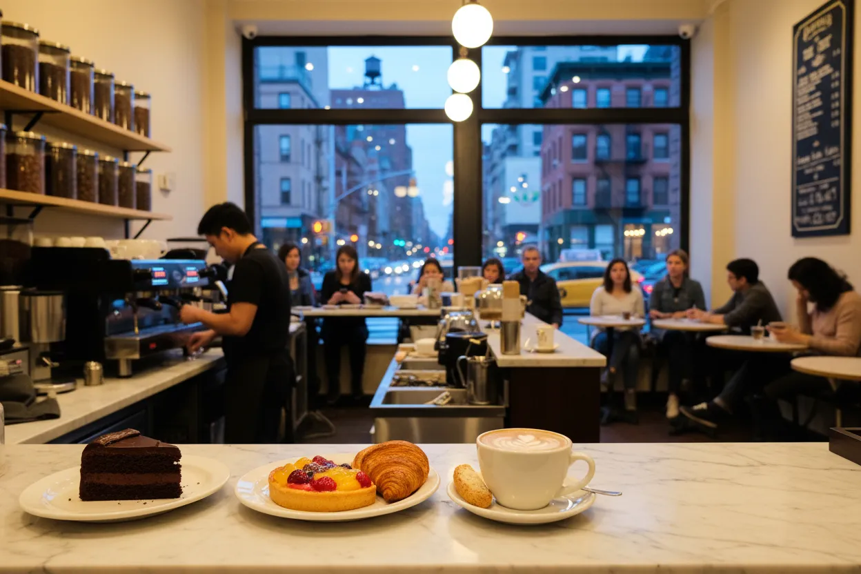 Realistic city scene for aubrey plaza: The NYC Dessert Stop Decision Guide
