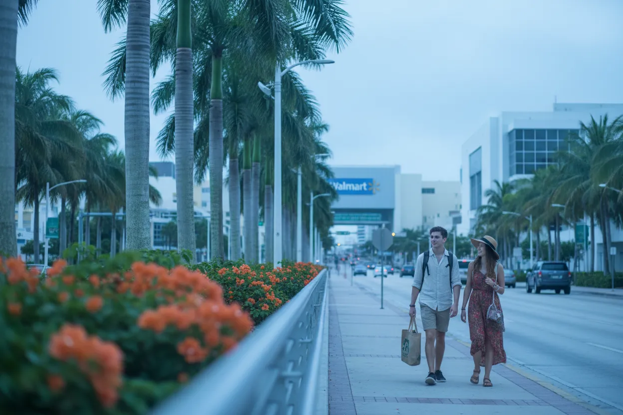 Practical city scene for Miami Walmart Near Me for Budget Vacation Supplies