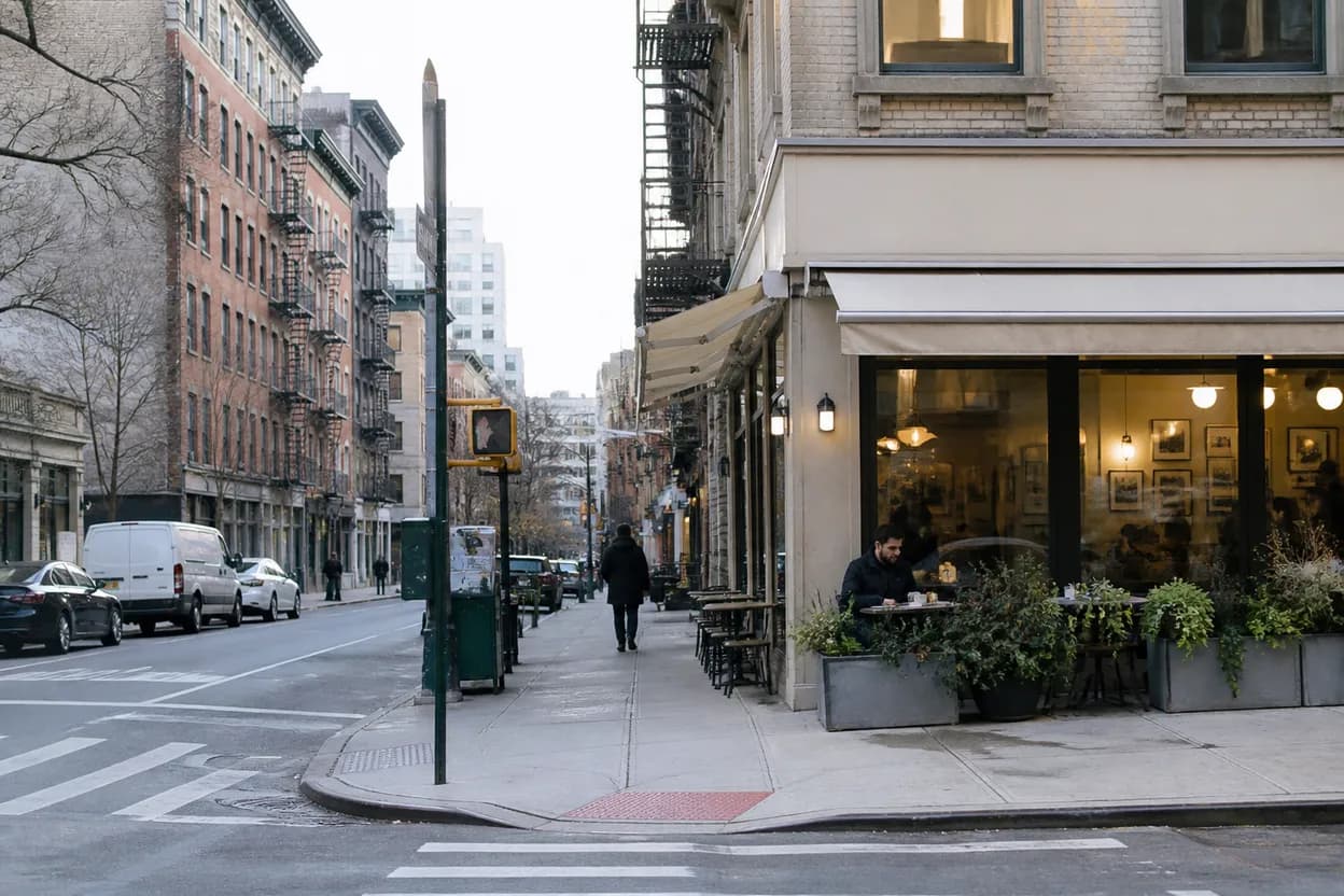 Realistic city scene for joe felz: A Short NYC Cafe Route With Backups