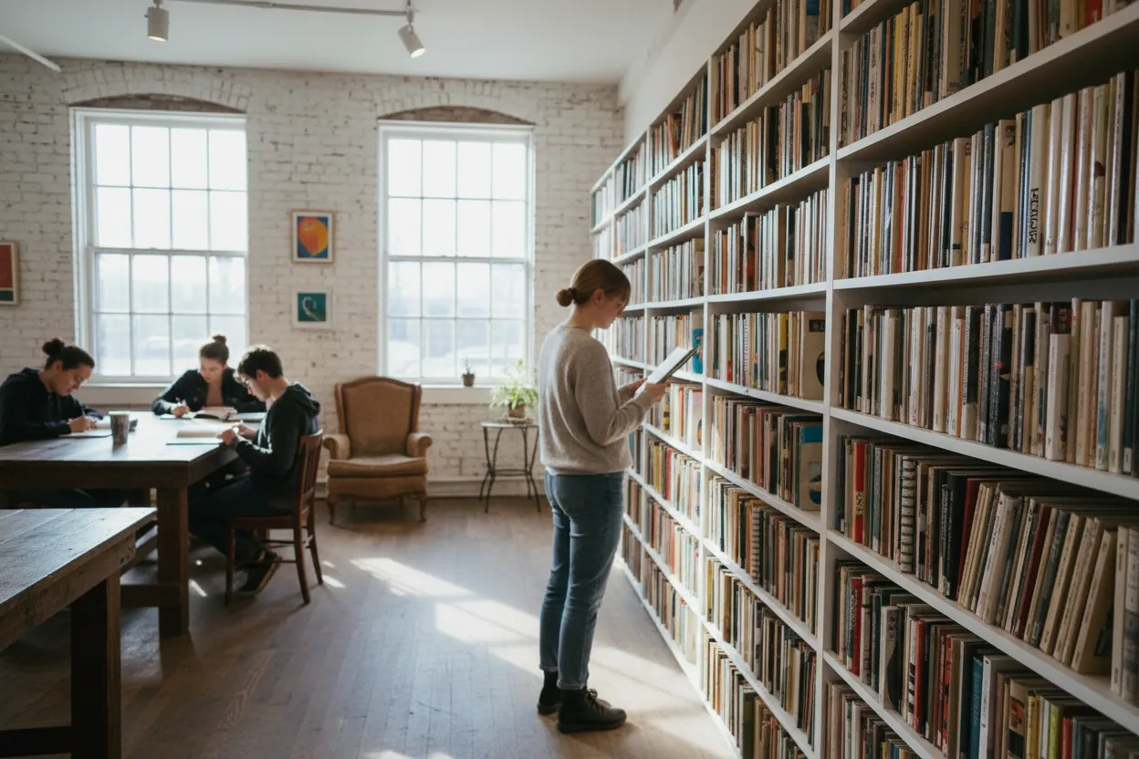 NYC experience scene for Brooklyn Art Library Sketchbook Browse for a Quiet Creative Date