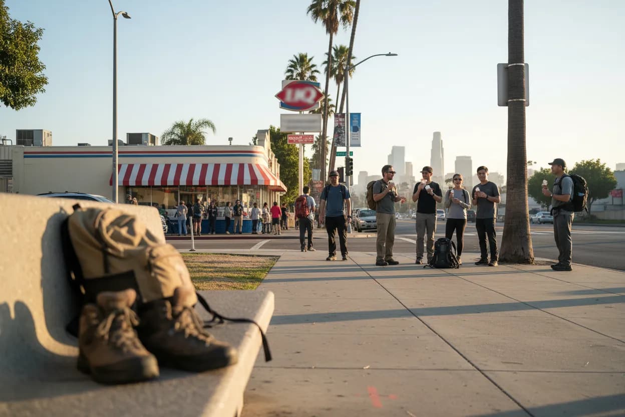 Realistic Los Angeles scene for LA Dairy Queen Near Me for Post-Hike Treats
