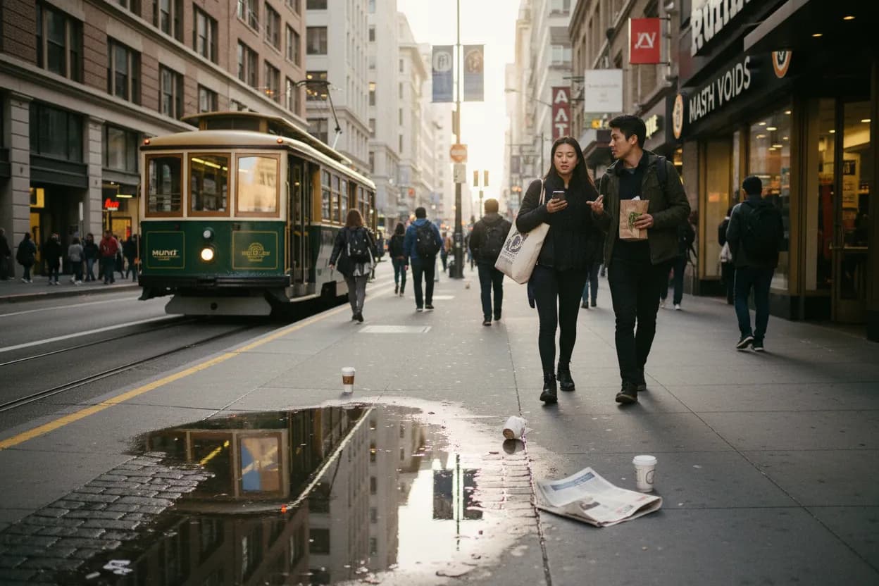 Practical city scene for SF Fast Food Near Me Around Transit Stops