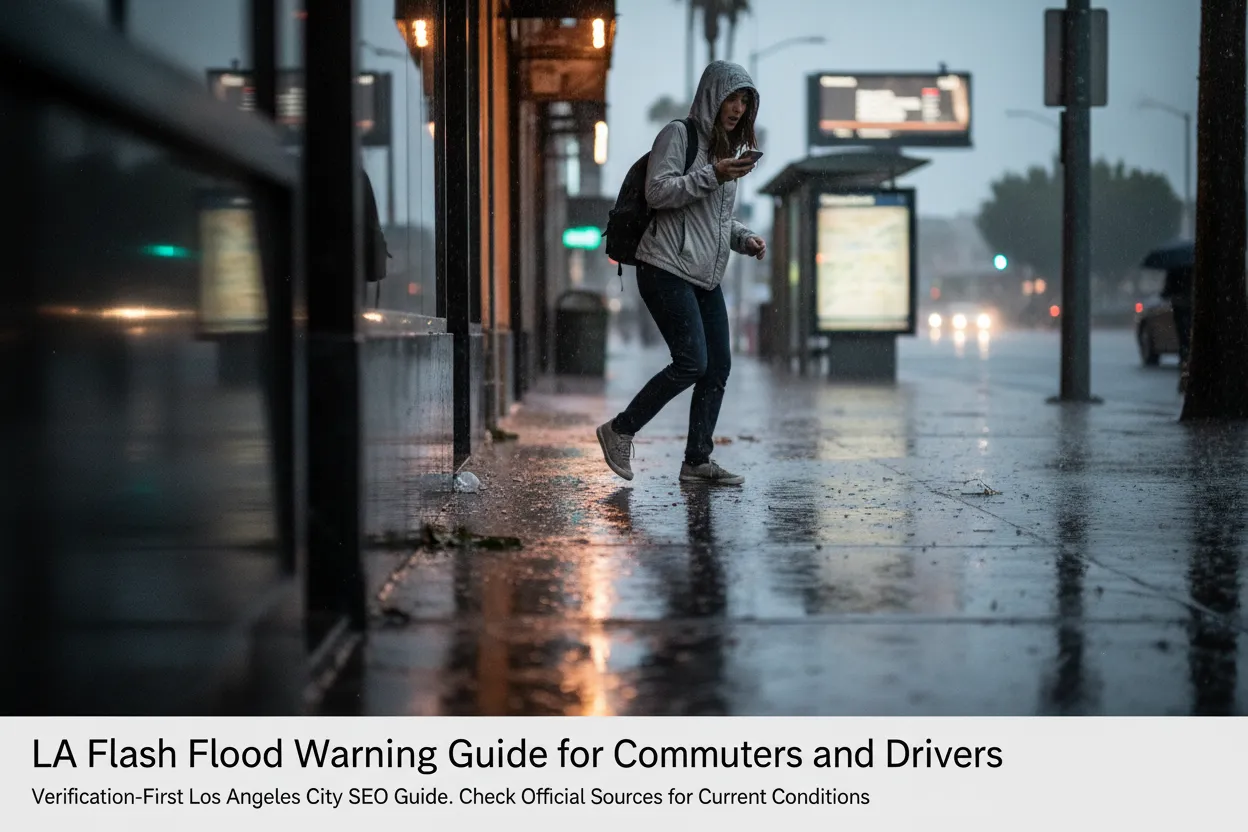 Practical city scene for LA Flash Flood Warning Guide for Commuters and Drivers