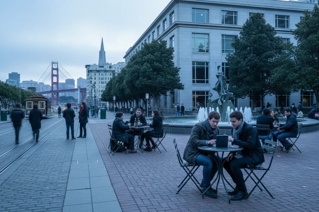 Realistic San Francisco scene for SF Cooper's Hawk Near Me for Wine Dinner Plans