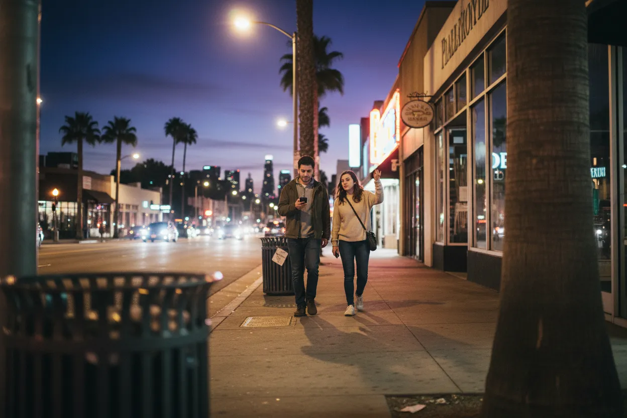 Practical city scene for LA Food Open Near Me After Concerts and Games