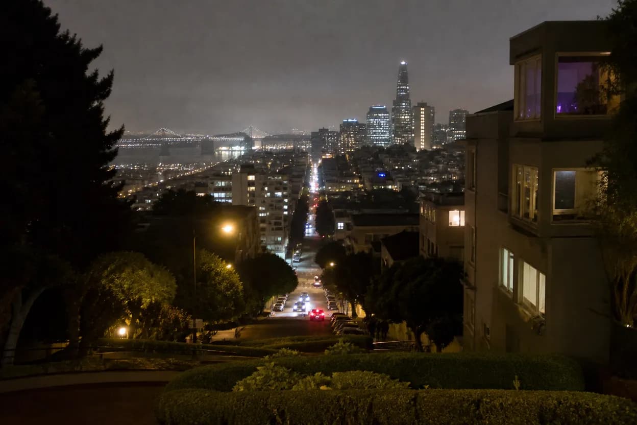 Realistic city scene for kit connor: A San Francisco Night Out With Backups