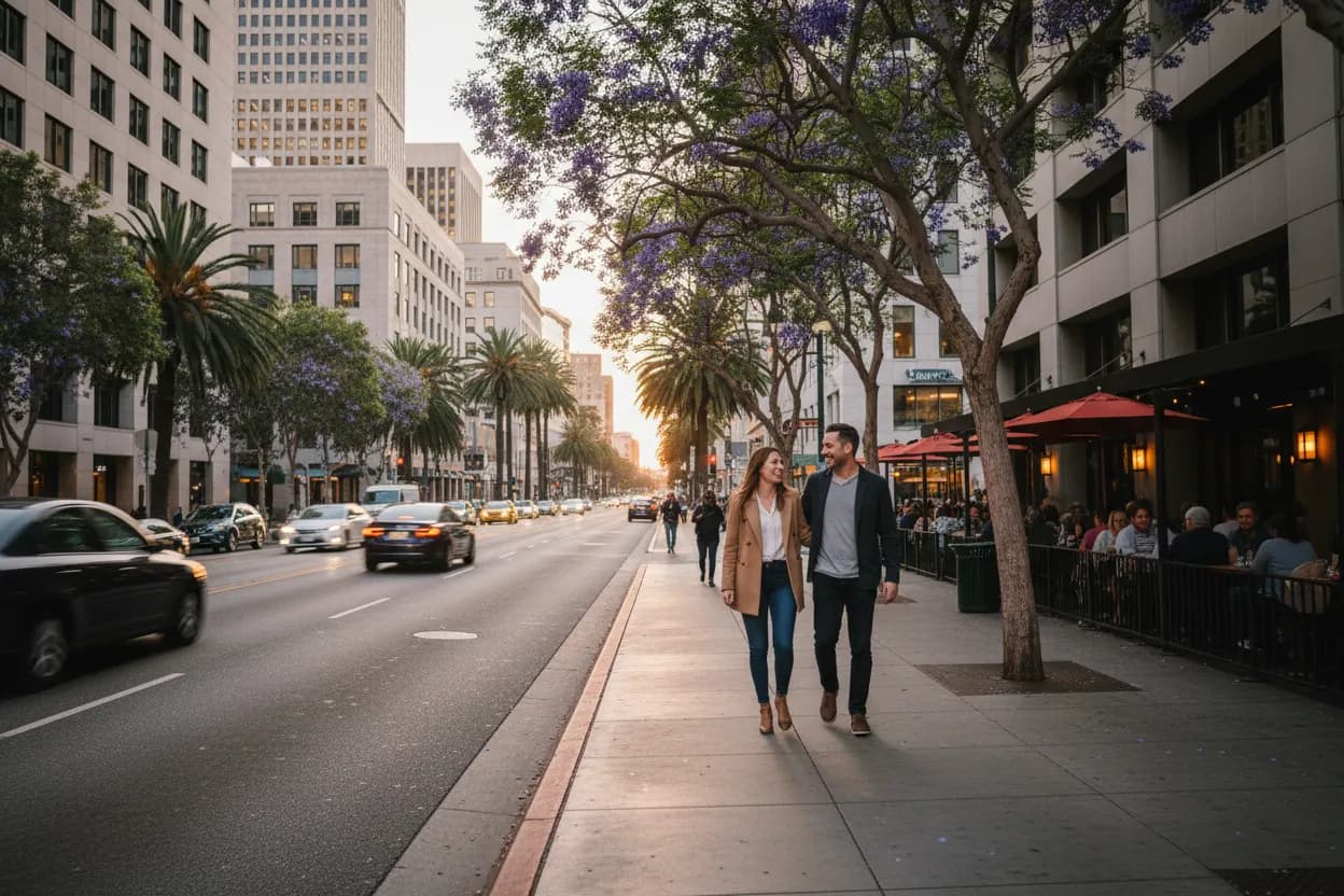 Practical city scene for LA Dinner Near Me for Date Nights and Groups