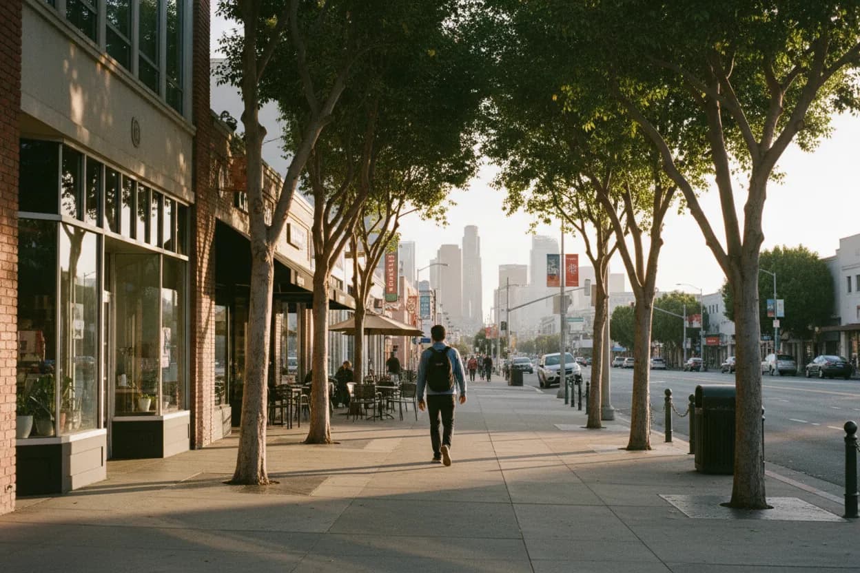Practical city scene for the last house: A Short Los Angeles Cafe Route With Backups