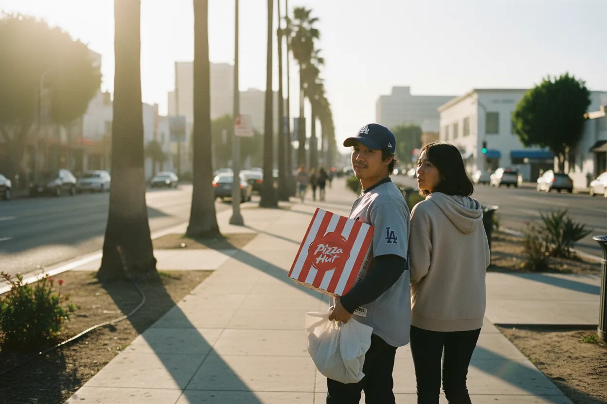 Practical city scene for LA Pizza Hut Guide for Easy Game-Day Takeout