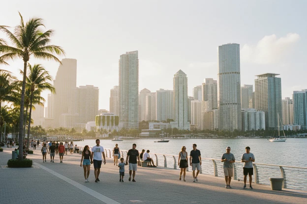 Realistic city scene for man city vs atlético madrid: A Low-Stress Miami Day Plan