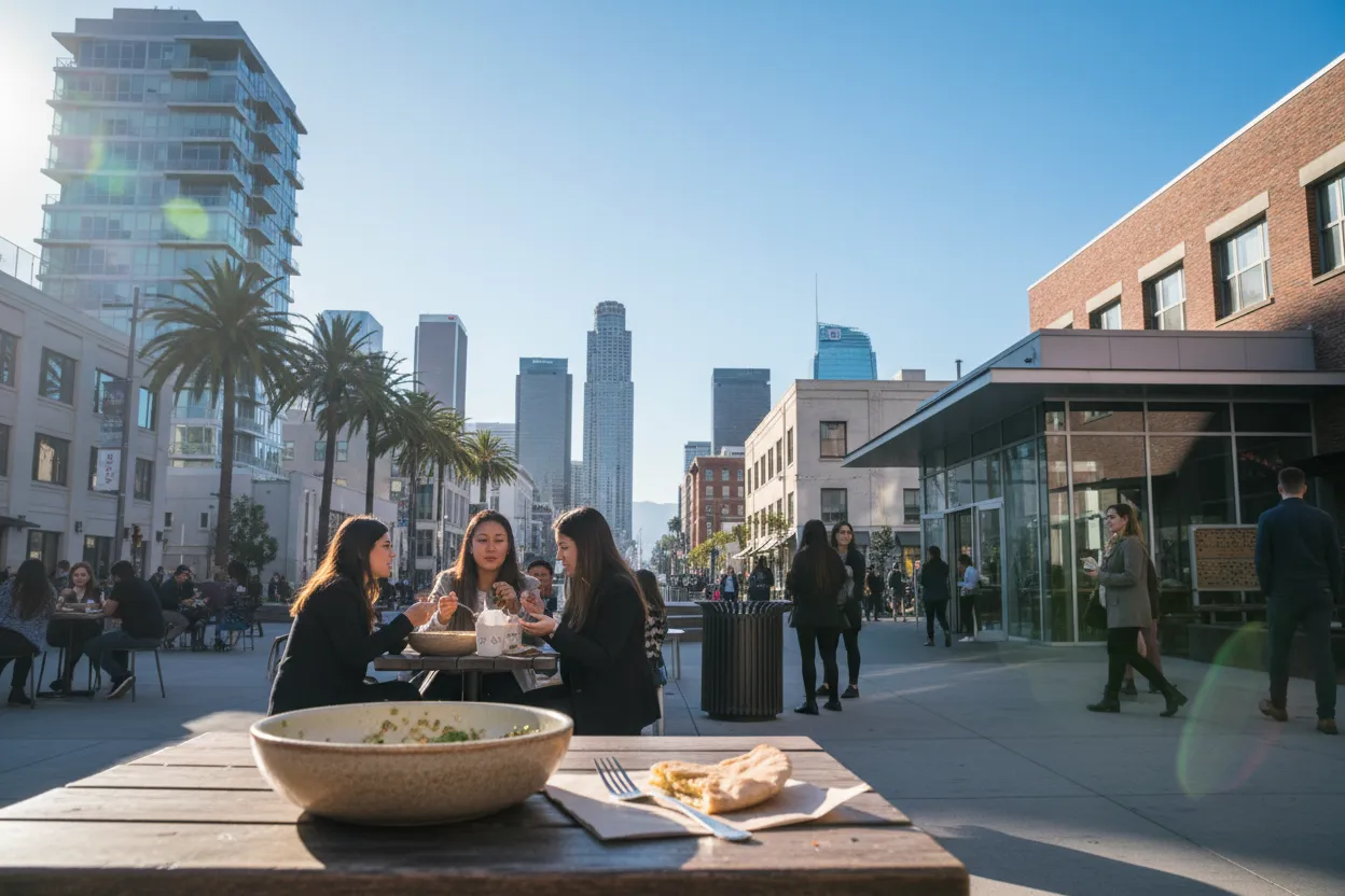 Realistic Los Angeles scene for LA CAVA Guide for Fast Mediterranean Lunches
