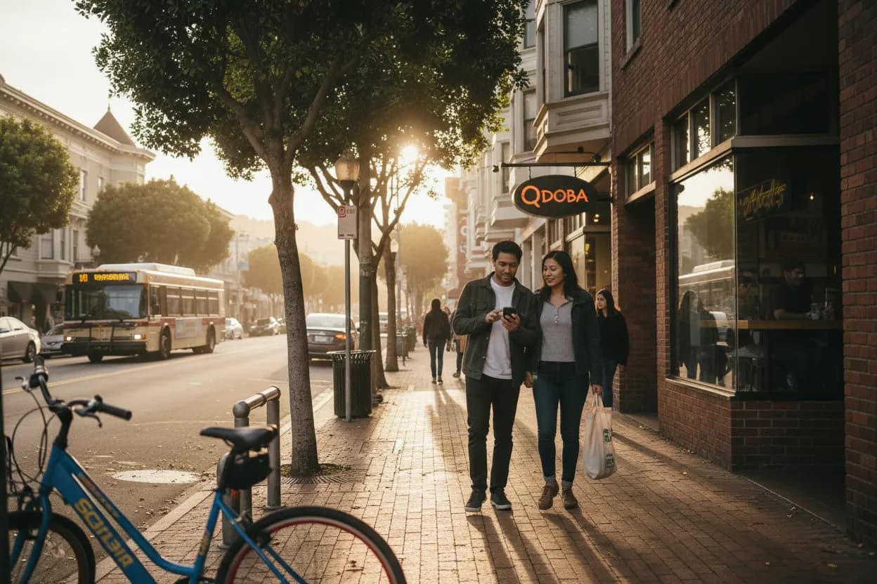 Practical city scene for SF Qdoba Near Me for Fast Burrito Lunches