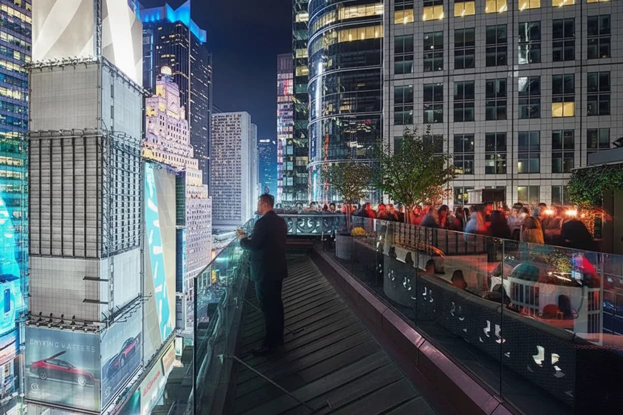 NYC experience scene for Haven Rooftop Near Times Square When Theater Friends Need One Easy Elevator