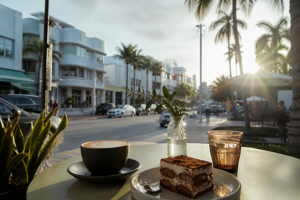 Realistic city scene for uli latukefu: A Miami Coffee and Dessert Route