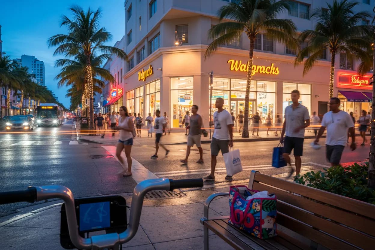 Realistic Miami scene for Miami Walgreens Guide for Sunscreen, Snacks, and Essentials