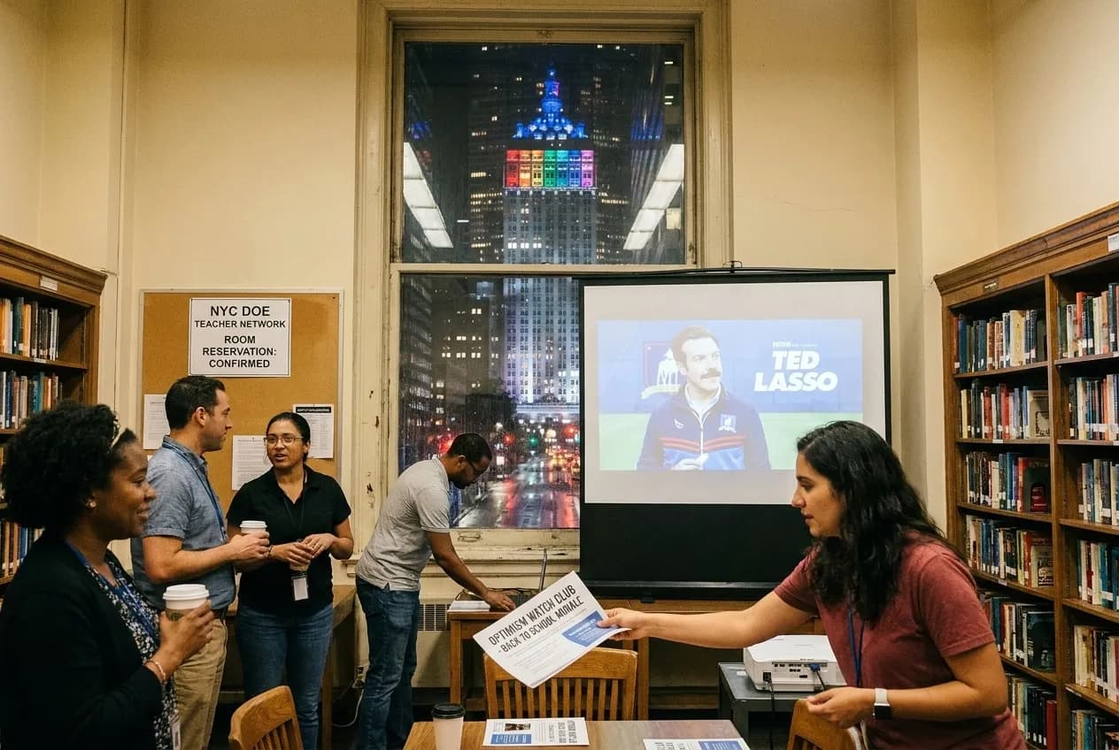 Editorial detail for Ted Lasso Season 4 Speculation: NYC Teacher Lounges Hosting Optimism Watch Clubs in NYC