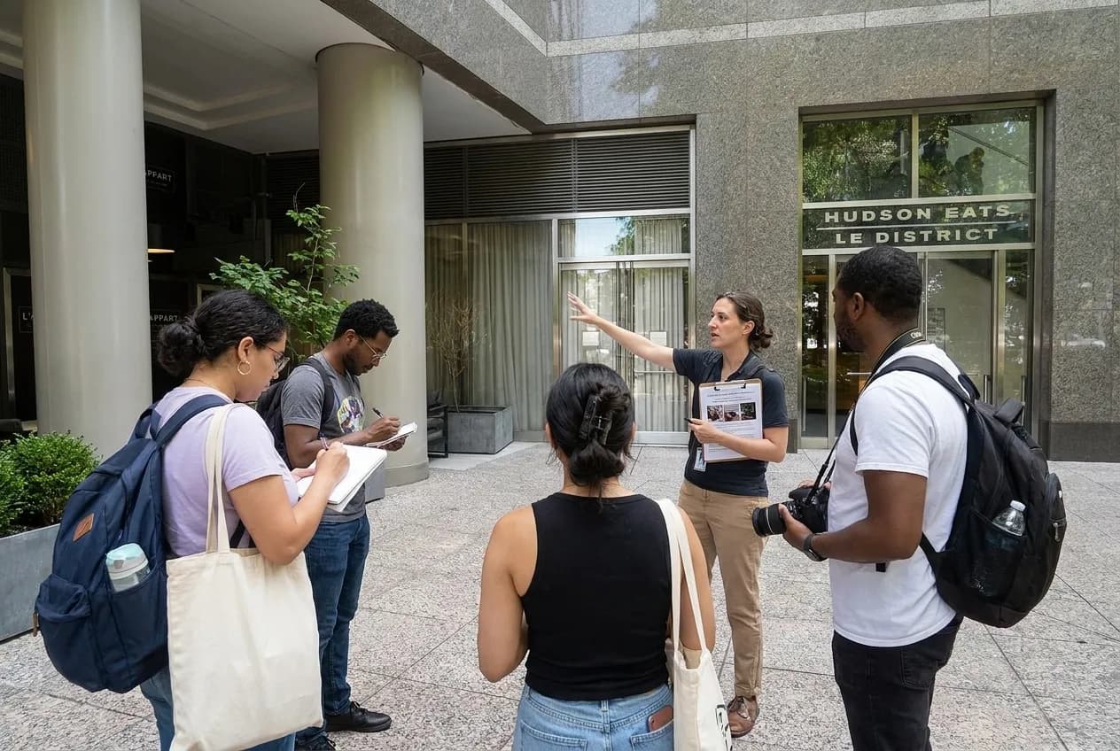 Local scene for TMZ Celebrity Sightings: NYC Media-Literacy Walks Debunking Paparazzi Hotspot Myths in NYC
