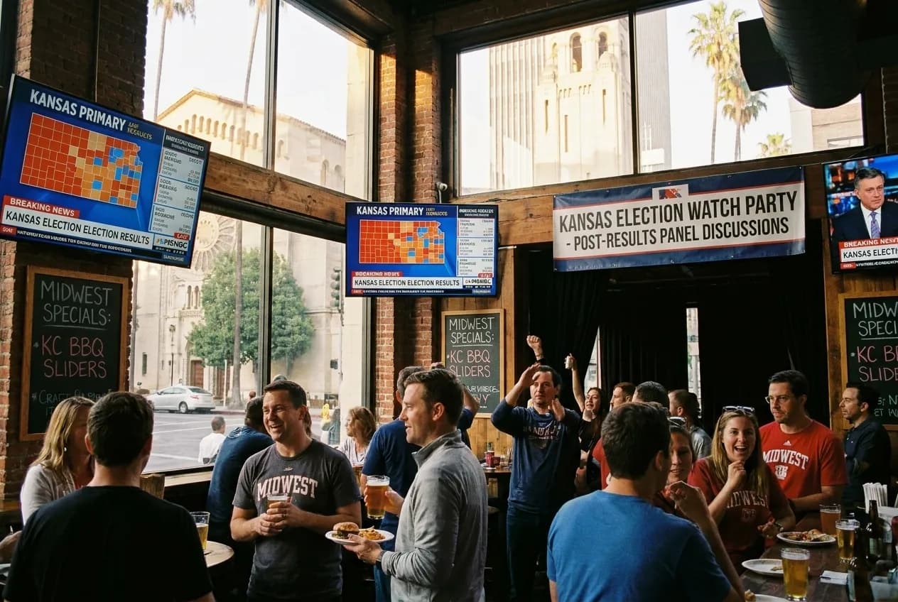 Cover for Kansas Election Results Watch: LA Political Bars Hosting Midwest Primary Night Screens in Los Angeles