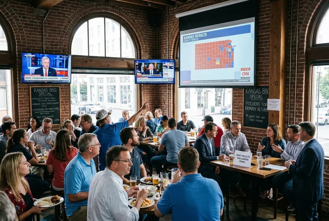 Local scene for Kansas Election Results Watch: LA Political Bars Hosting Midwest Primary Night Screens in Los Angeles