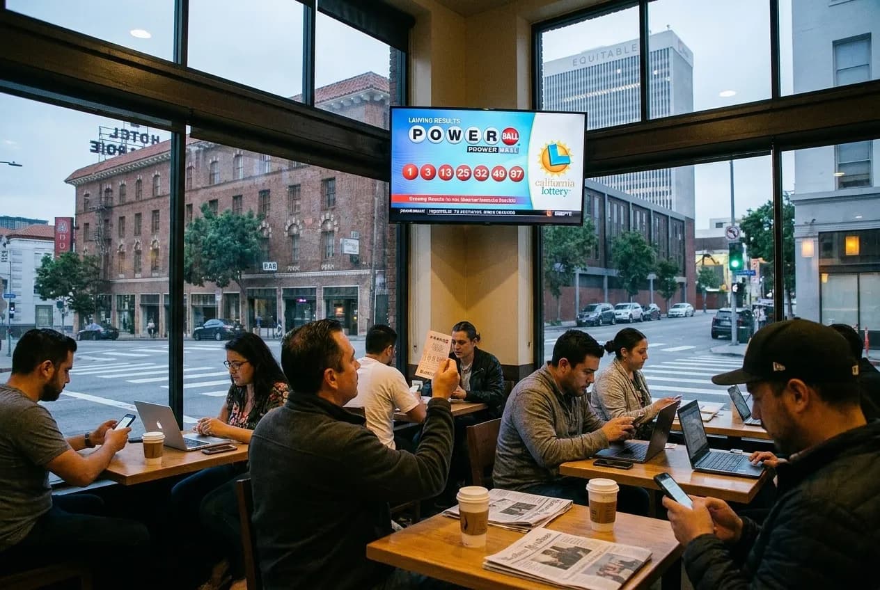 Local scene for Powerball Numbers Tonight Verification: LA Coffee Shops with Live Lottery Results in Los Angeles