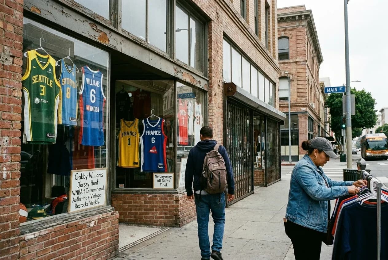 Editorial detail for Gabby Williams Jersey Hunt: LA Thrift Stores With WNBA and International Apparel in Los Angeles