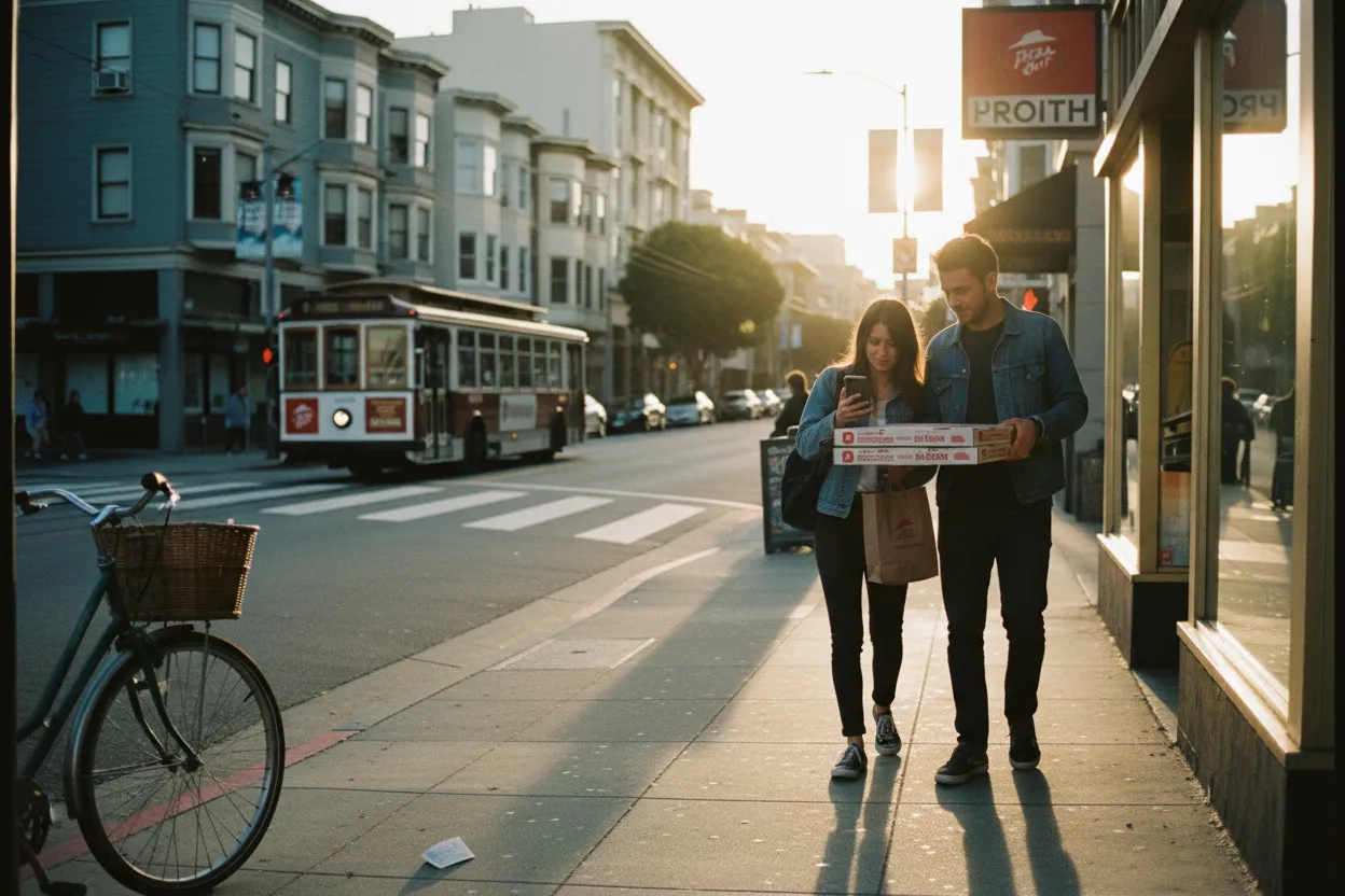 Practical city scene for San Francisco Pizza Hut Guide for Easy Takeout Nights
