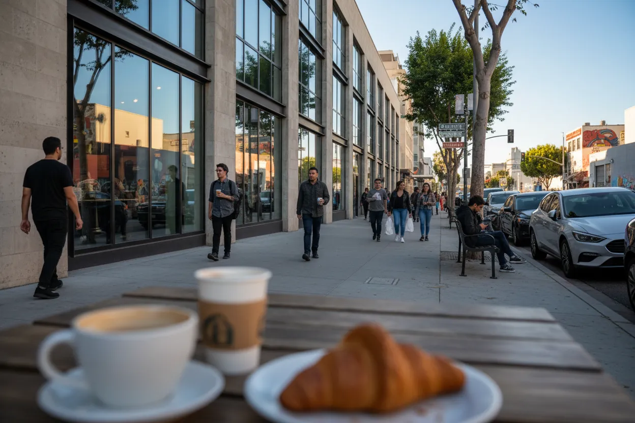 Realistic Los Angeles scene for 85 Degrees Bakery LA Guide for Coffee and Pastries