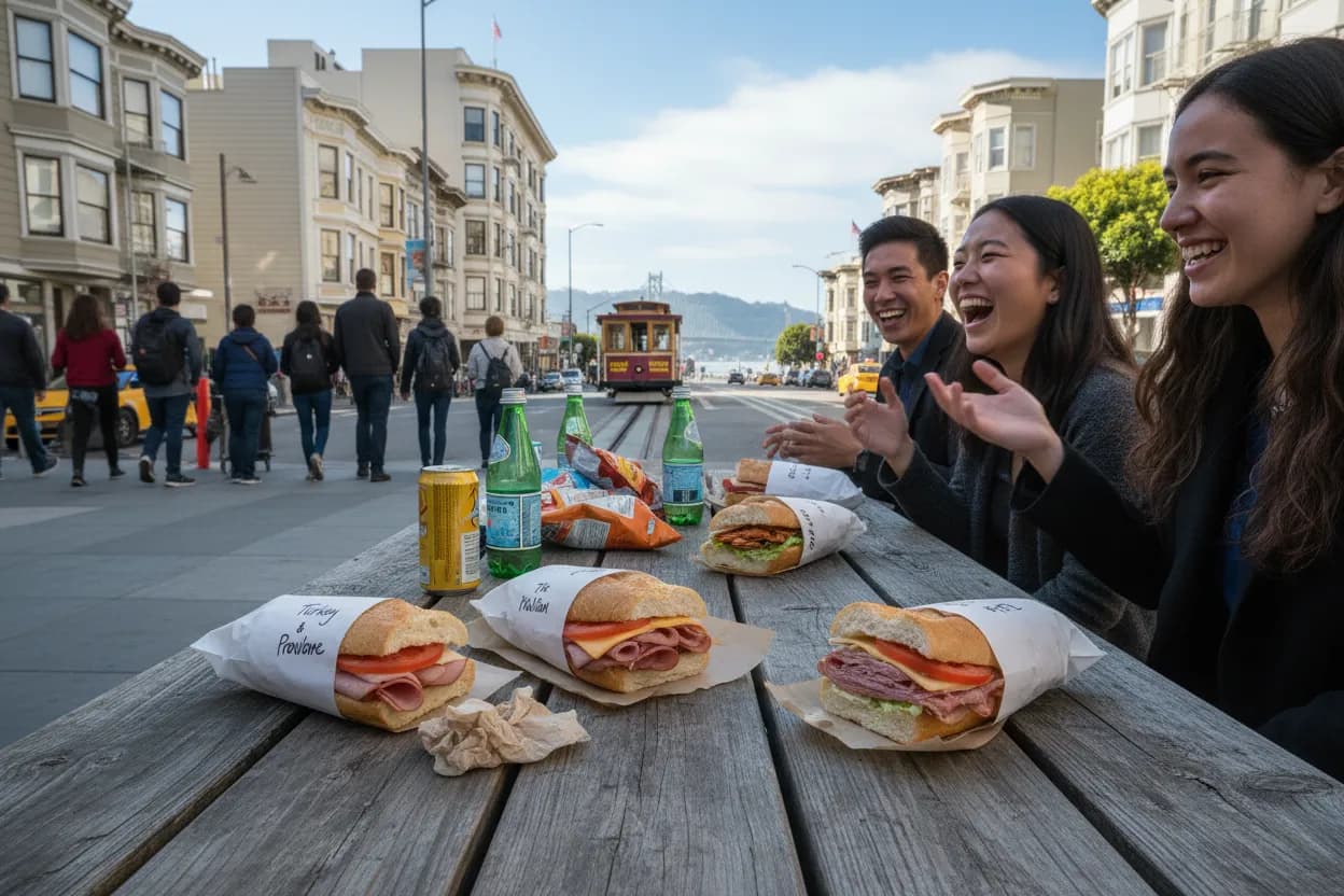 Realistic San Francisco scene for SF Jersey Mike's Near Me for Team Lunch Orders