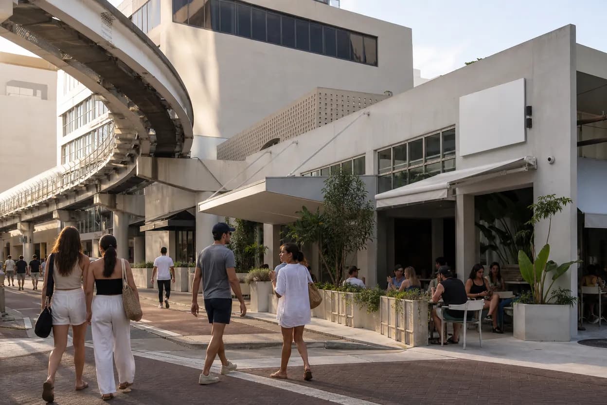 Miami experience scene for betty gilpin in Miami Design District for a dessert walk