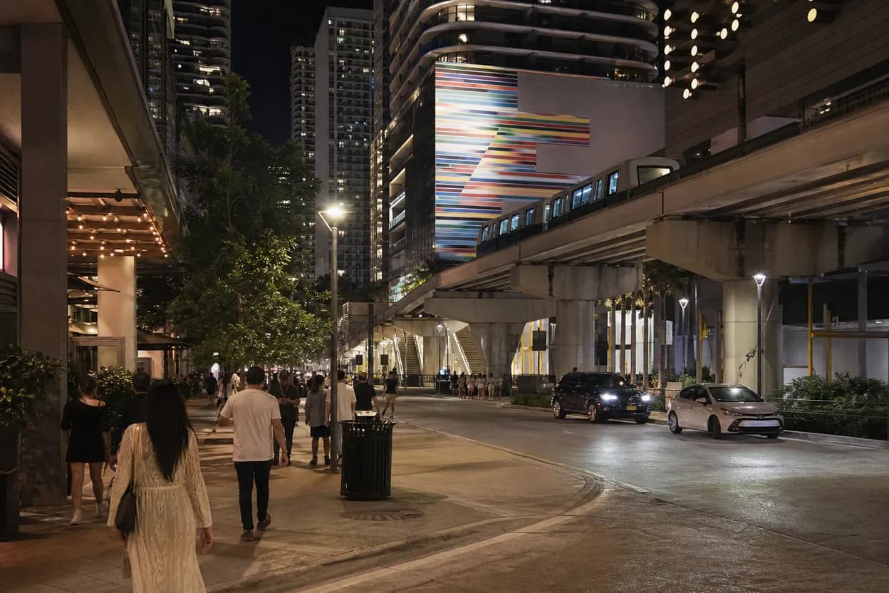 Miami experience scene for san diego fc night in Miami: Brickell dinner and Metromover route