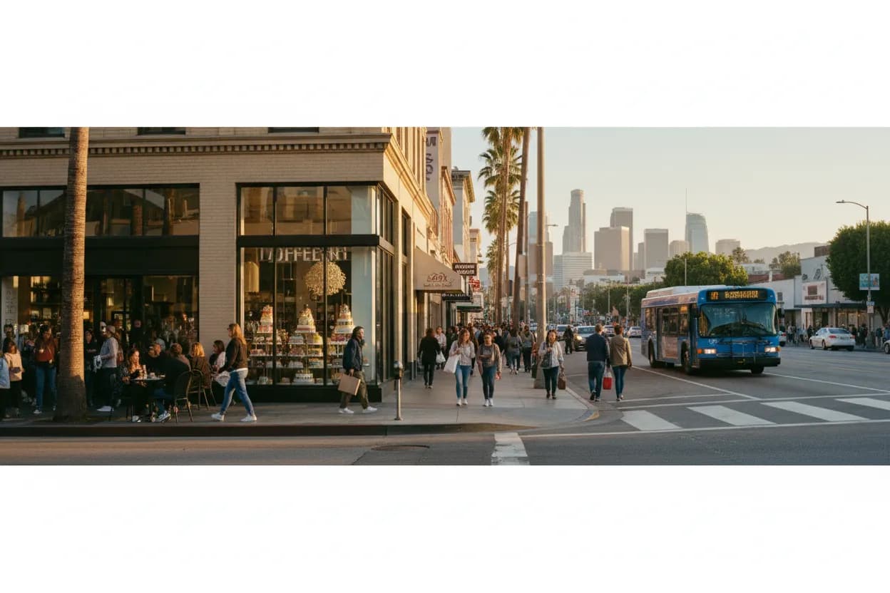 Realistic city scene for jamie lee curtis: A Los Angeles Coffee and Dessert Route