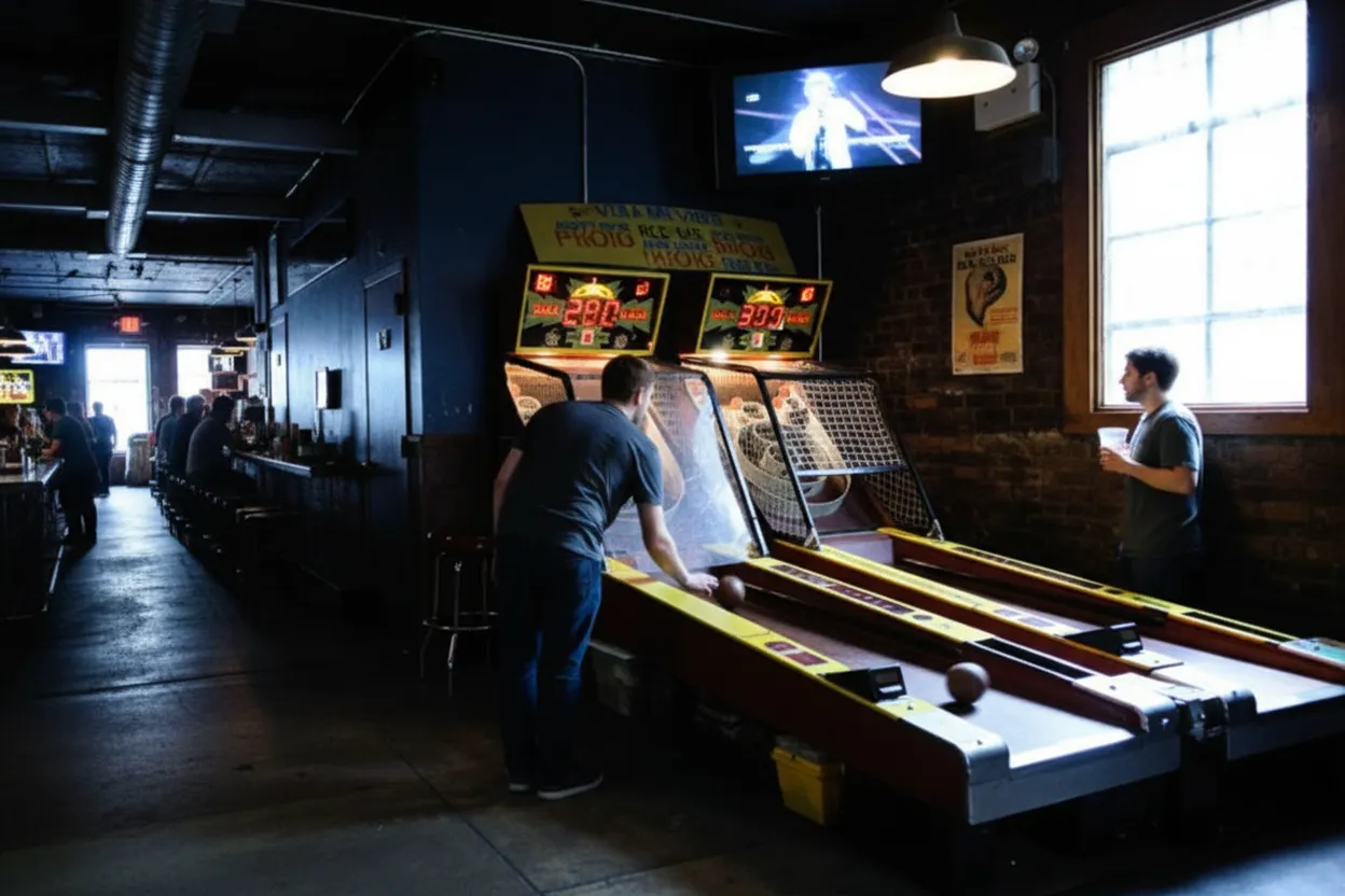 Cover scene for FKA in the East Village for Arcade Drinks When the Group Won’t Sit Still