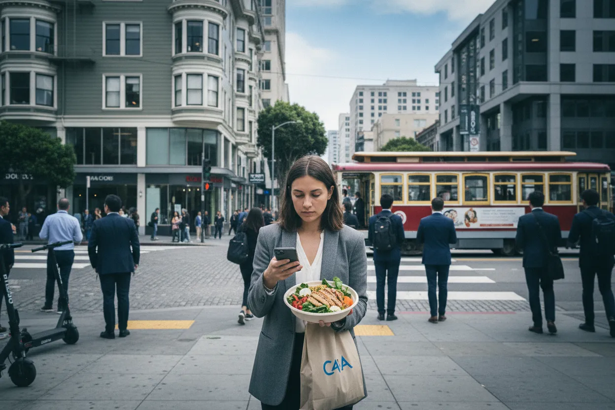 Realistic San Francisco scene for San Francisco CAVA Guide for Fast Mediterranean Lunches
