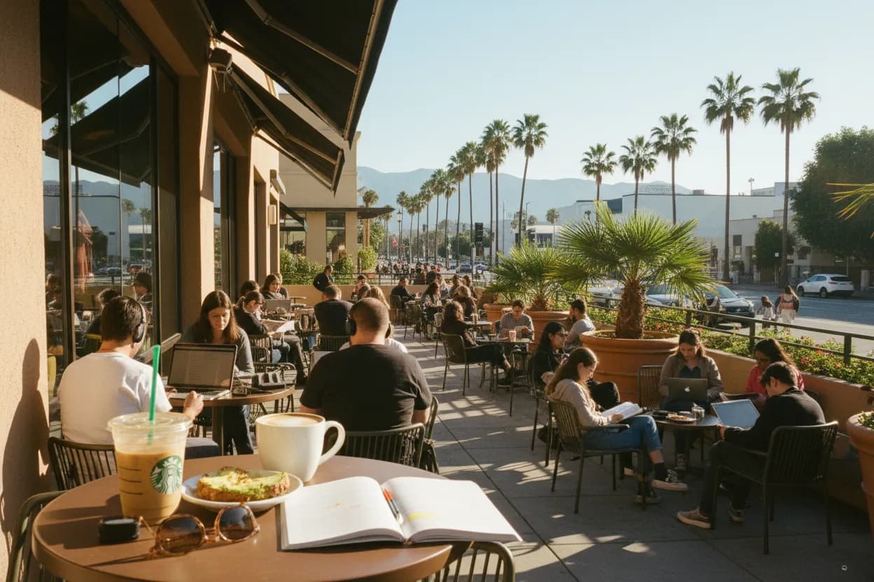Realistic Los Angeles scene for LA Starbucks Near Me for Work and Audition Days