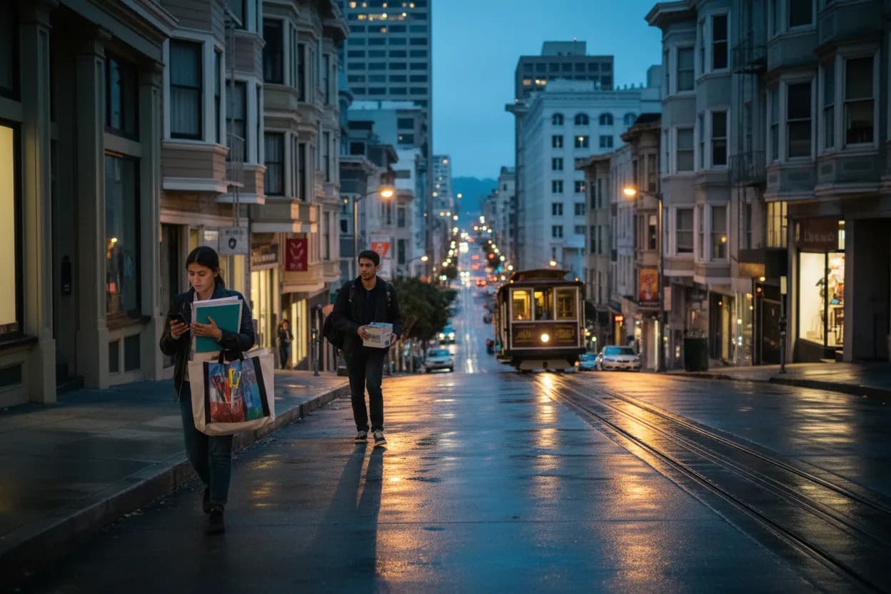 Realistic San Francisco scene for SF Office Depot Near Me for Startup Supply Runs
