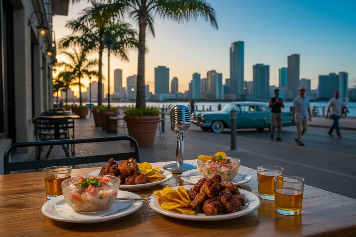 Realistic city scene for Martha Reeves: Miami Restaurants for a Motown Dinner Night