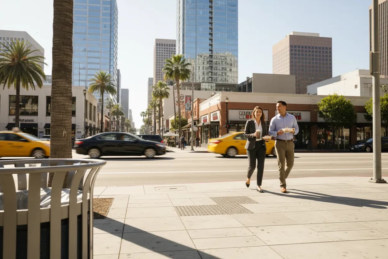 Practical city scene for LA Lunch Near Me: Quick Meals Between Meetings