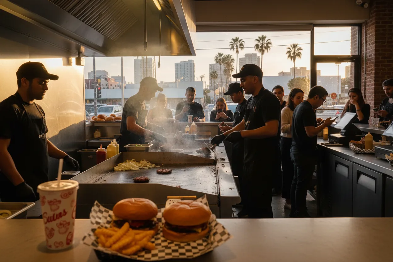 Realistic Los Angeles scene for LA 7th Street Burger Guide for Smashburger Fans