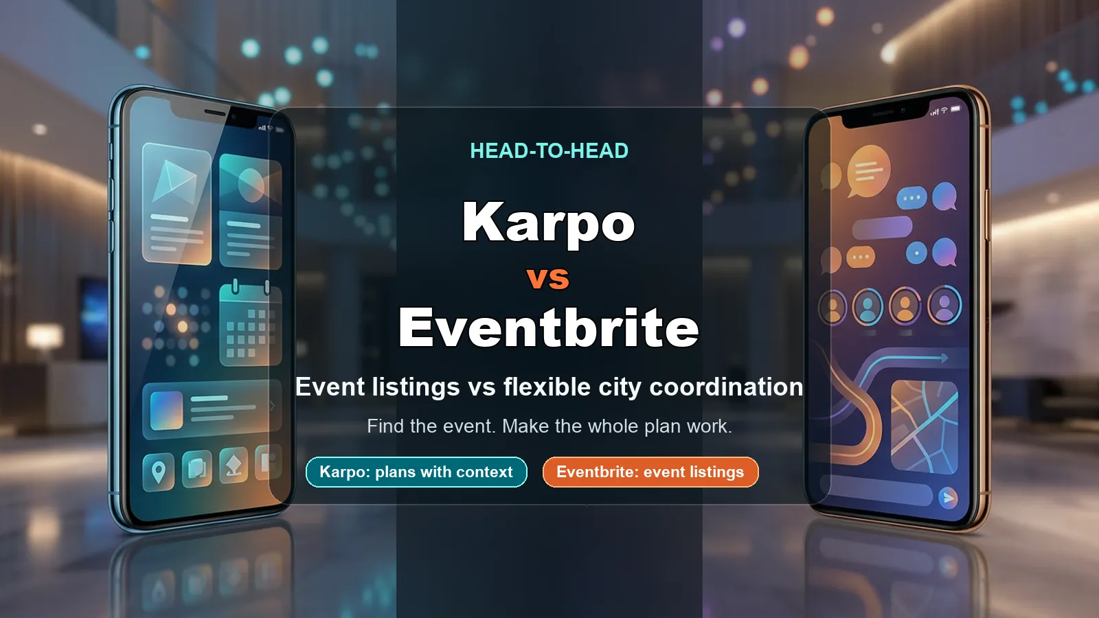 Commercial Karpo vs Eventbrite cover comparing event listings with flexible city coordination