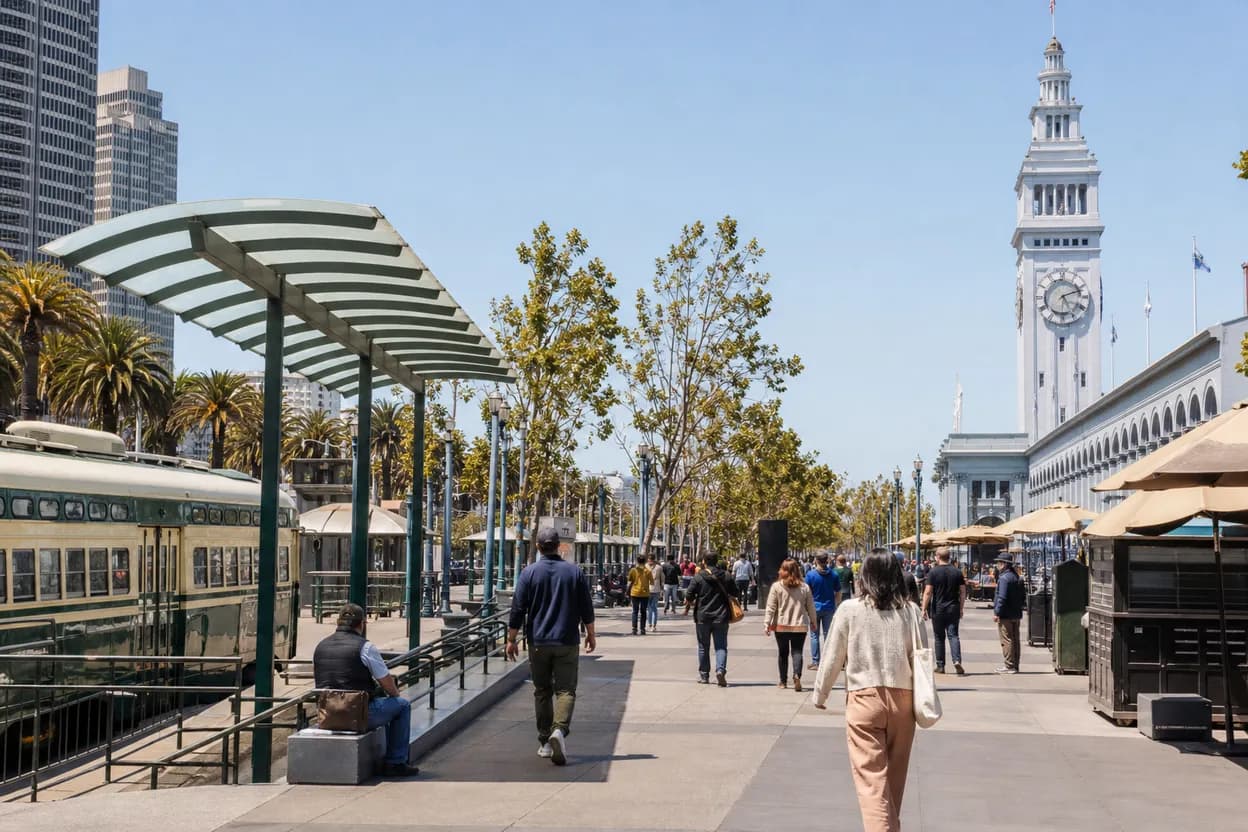 San Francisco experience scene for uli latukefu in San Francisco: Embarcadero dinner, BART, and waterfront route