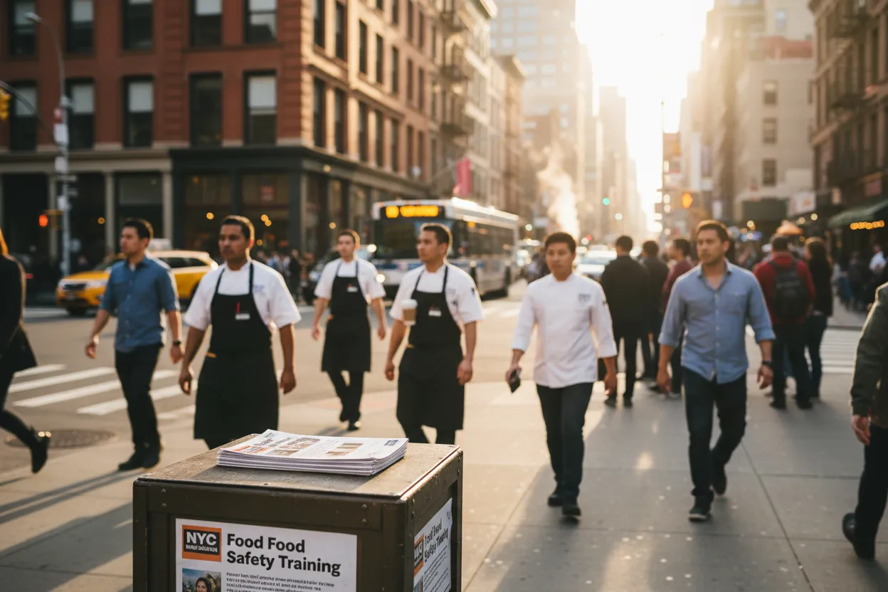 Realistic NYC scene for NYC Food Handler Certification Guide for Restaurant Workers