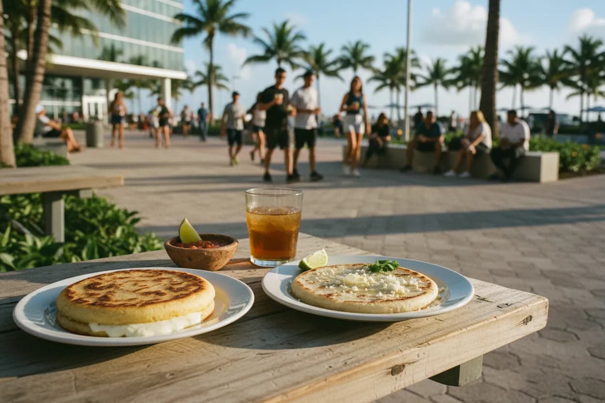 Realistic Miami scene for Miami Arepas Near Me: Boyacense and Antioqueña Styles