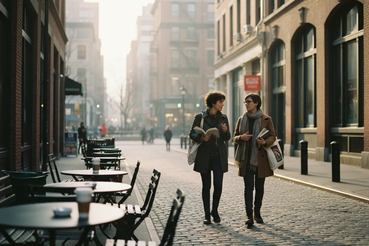 Practical city scene for NYC Book Clubs Near Me for New Readers