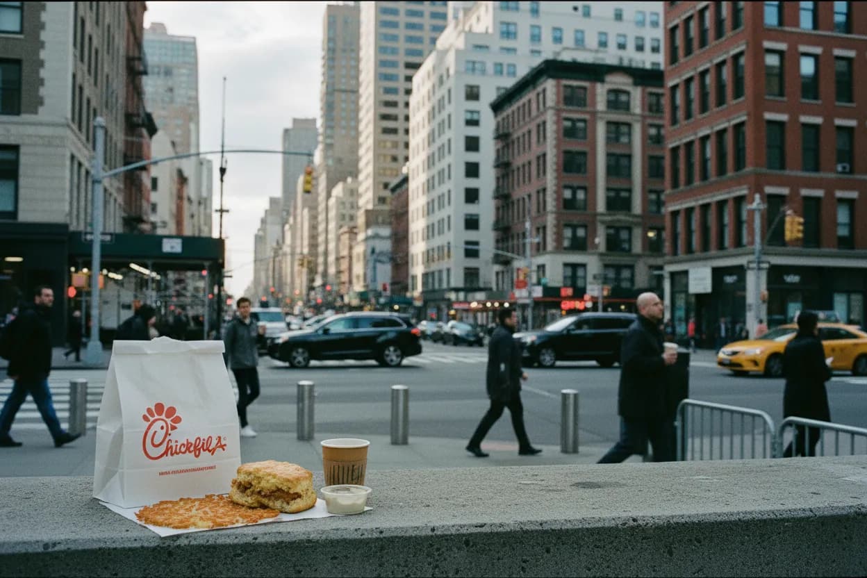 Realistic NYC scene for NYC Chick-fil-A Near Me: Breakfast and Pickup Guide