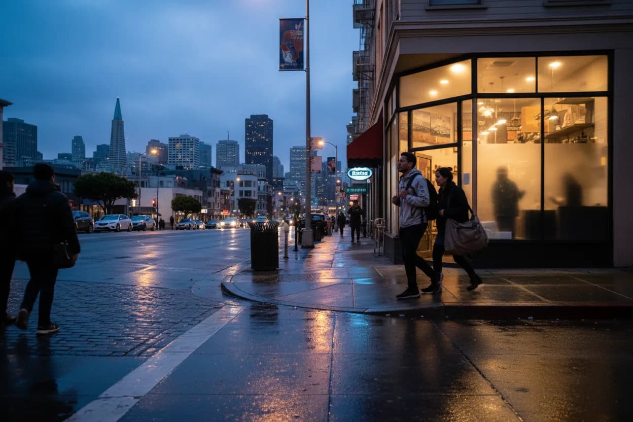 Practical city scene for SF Food Open Near Me for Late Tech Workdays