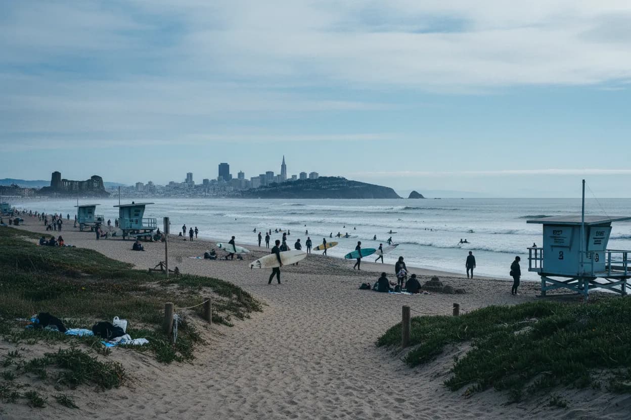 Realistic San Francisco scene for San Francisco Best Places to Surf Guide for Beginner Days