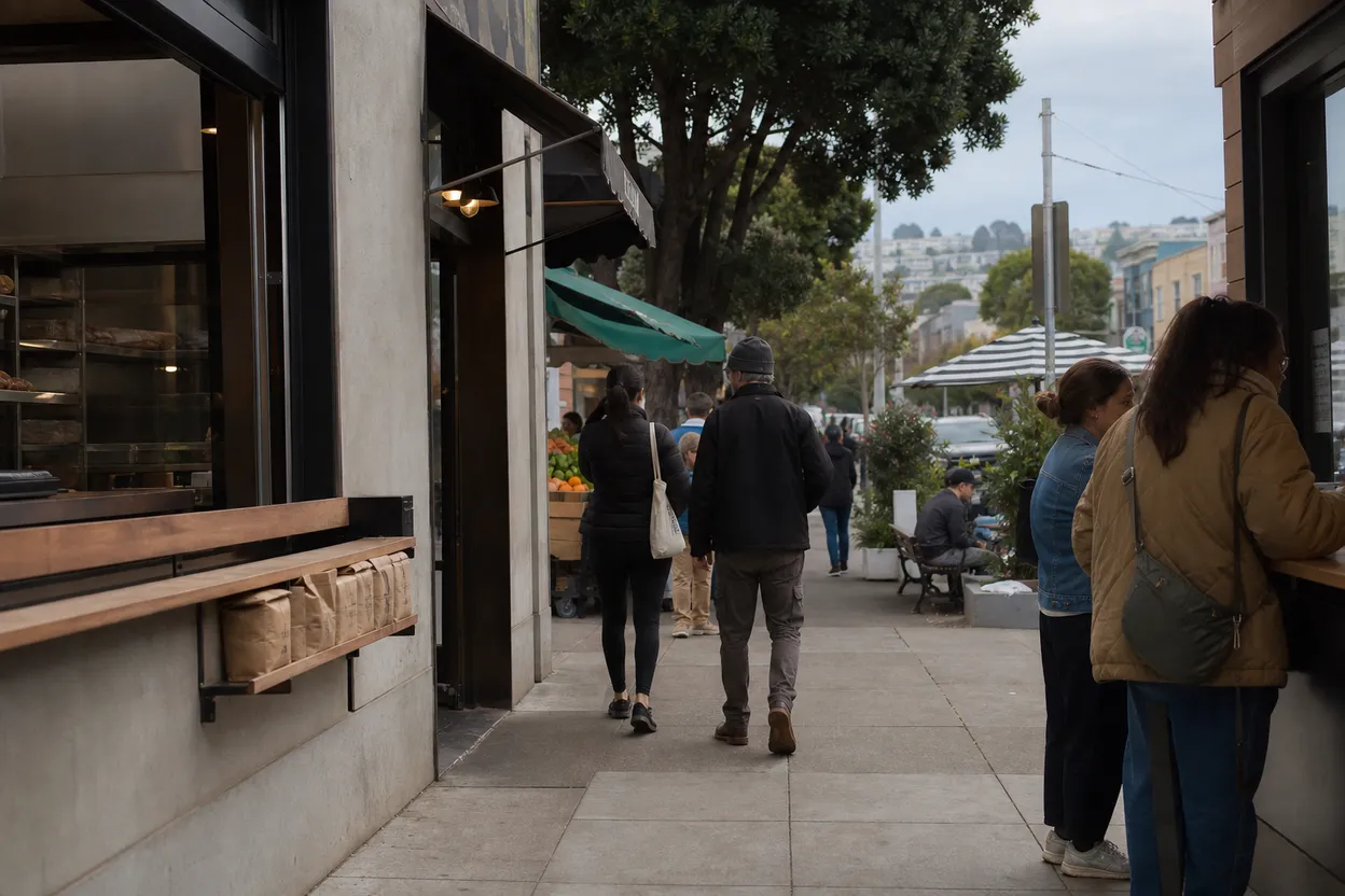 San Francisco experience scene for walmart bettergoods pistachio nut butter recall: SF allergen-check restaurant route