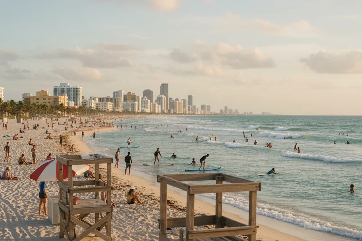 Realistic Miami scene for Miami Best Places to Surf Guide for Beginner Beach Days